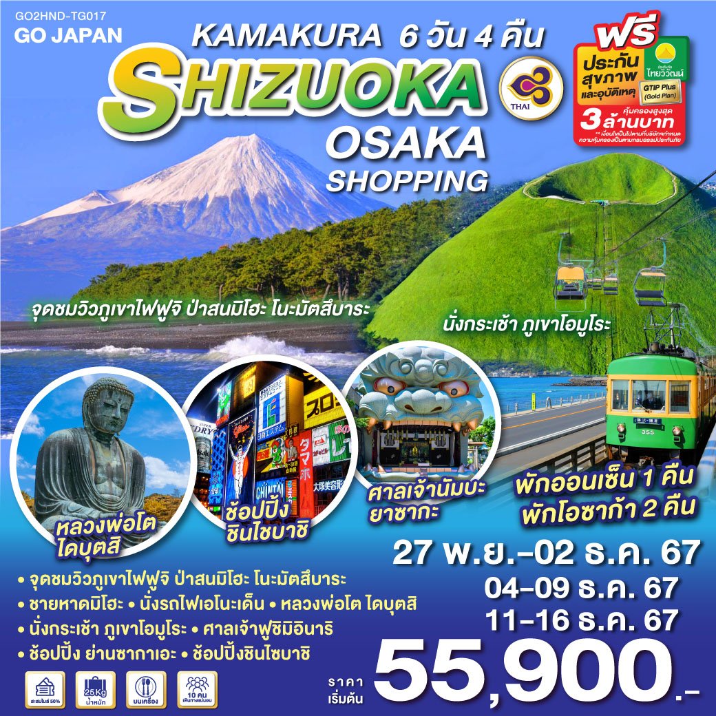 ทัวร์ญี่ปุ่น KAMAKURA SHIZUOKA OSAKA SHOPPING 6วัน 4คืน (TG)